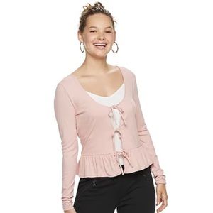 Candies Tie Front Ruffle Cardigan